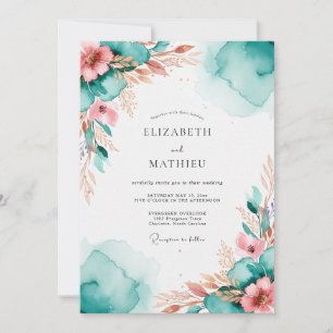Invitación Boda de acuarela resplandeciente azul verdoso