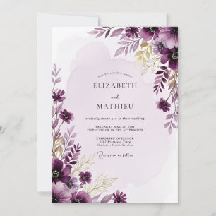 Invitación Boda de Acuarela Resplandeciente de Ciruela
