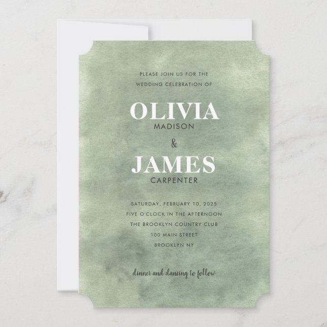 Invitación Boda de acuarela romántica gris verde sage moderno (Anverso)