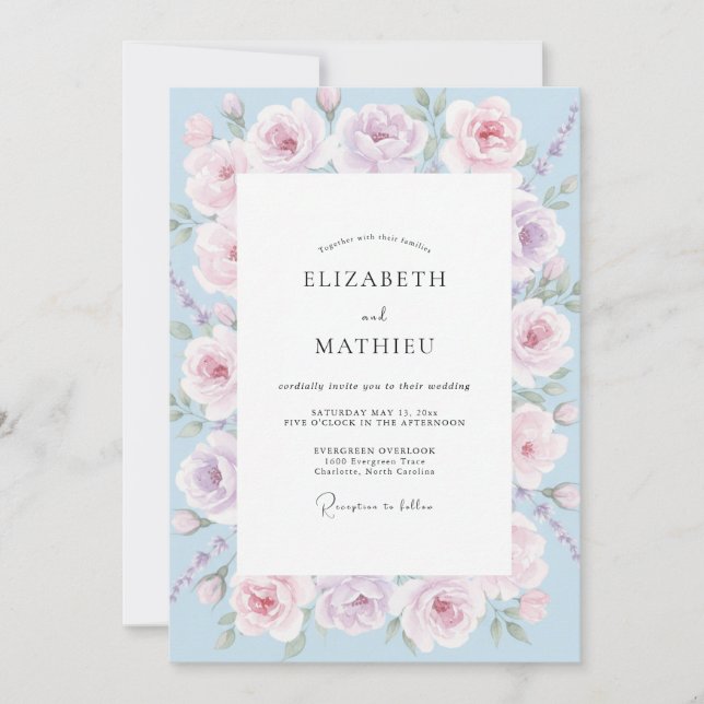 Invitación Boda de acuarela rosa aciano (Anverso)