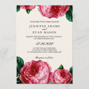 Invitación Boda de acuarela rosa bruta de época