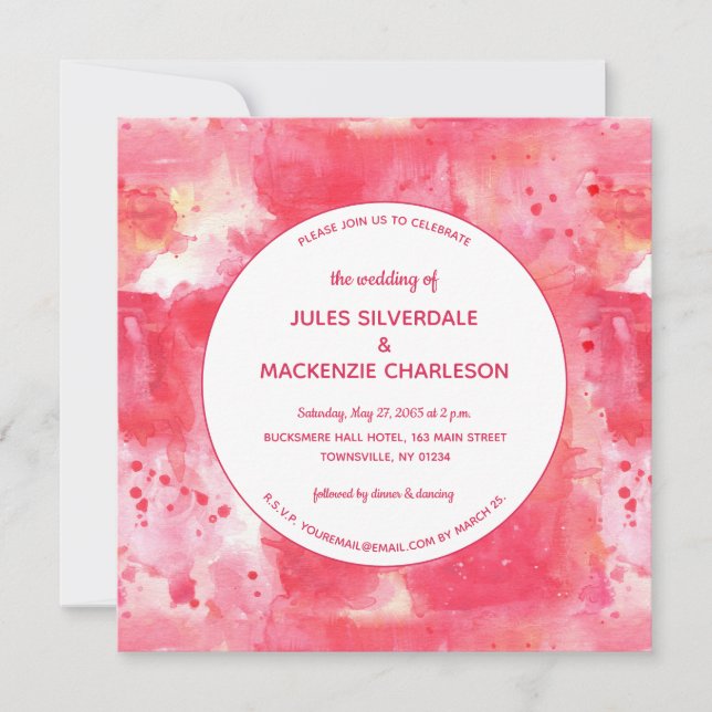 Invitación Boda de acuarela rosa moderno Confetti (Anverso)