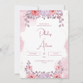 Invitación Boda de acuarela rosa rosa rosa de oro