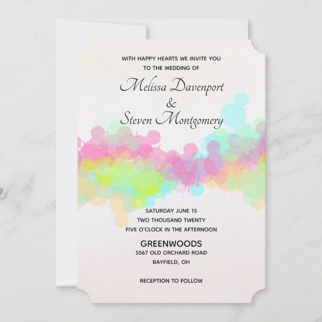 Invitación Boda de acuarela rosa y verde (Anverso)