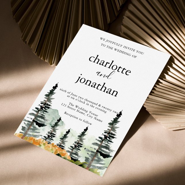 Invitación Boda de acuarela rusa de los bosques de montaña (Subido por el creador)