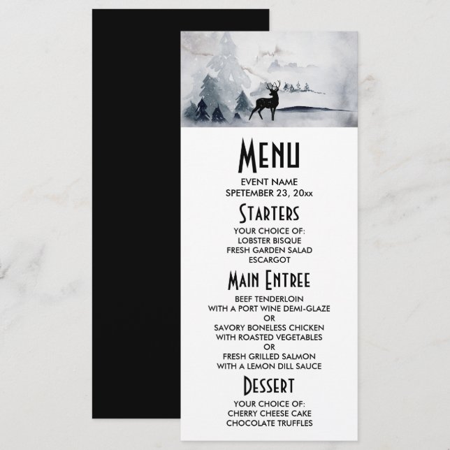 Invitación Boda de acuarela rusa de renos de invierno (Anverso / Reverso)