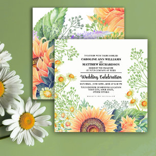 Invitación Boda de acuarela Rustic Sunflowers Wildflowers