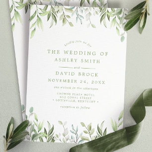 Invitación Boda de Acuarela Rústica con Verde de Eucalipto