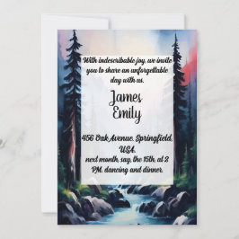 Invitación Boda de acuarela rústica de bosque de pinos