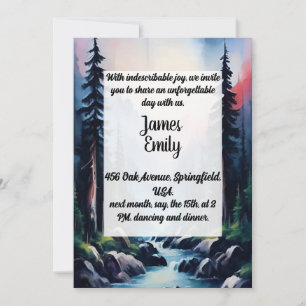 Invitación Boda de acuarela rústica de bosque de pinos