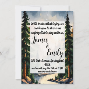 Invitación Boda de acuarela rústica de bosque de pinos