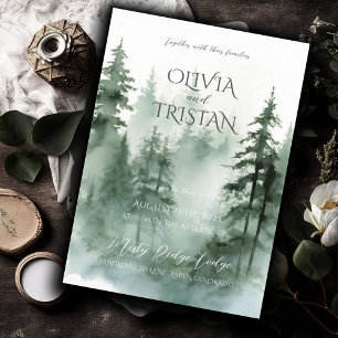 Invitación Boda de acuarela rústica de bosque de pinos