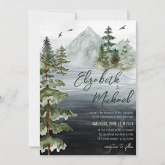 Invitación Boda de acuarela rústica de la montaña evergreen