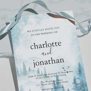 Invitación Boda de acuarela rústica de la selva de montaña az