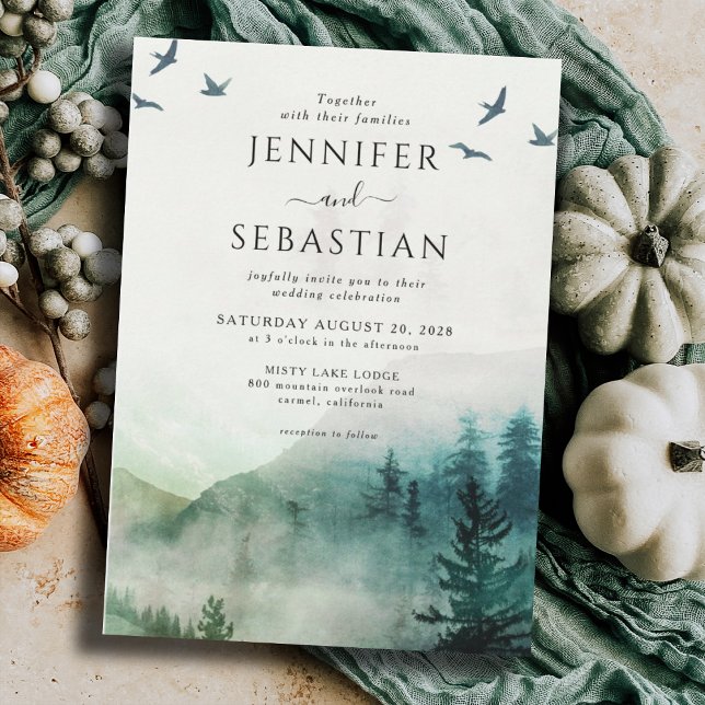 Invitación Boda de acuarela rústica de pinos (Subido por el creador)