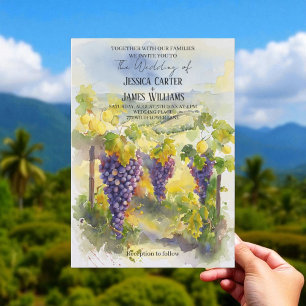 Invitación Boda de acuarela rústica de Tuscany con uvas y viñ