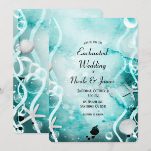 Invitación Boda de Acuarela Salpicadura de Tinta Azul Turques