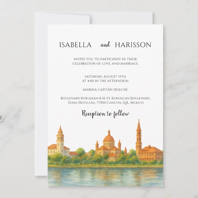 Invitación Boda de Acuarela Sant Augustine Florida Skyline  (Anverso)