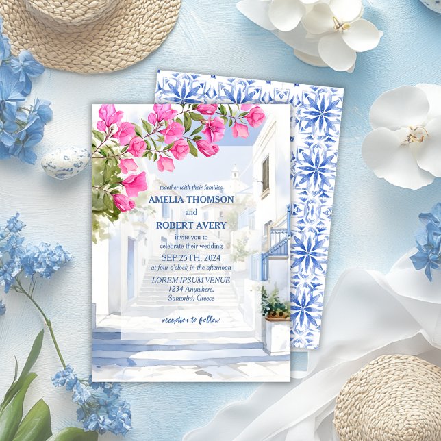 Invitación Boda de acuarela Santorini Destination Greece (Subido por el creador)