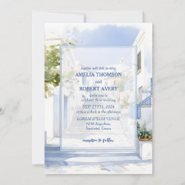 Invitación Boda de acuarela Santorini Destination Greece