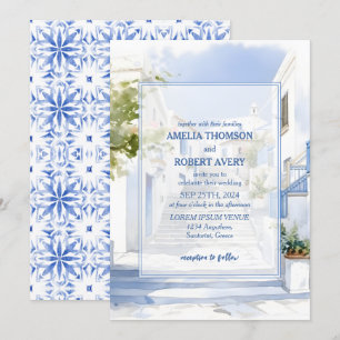 Invitación Boda de acuarela Santorini Destination Greece