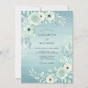 Invitación Boda de acuarela serena azul pálido