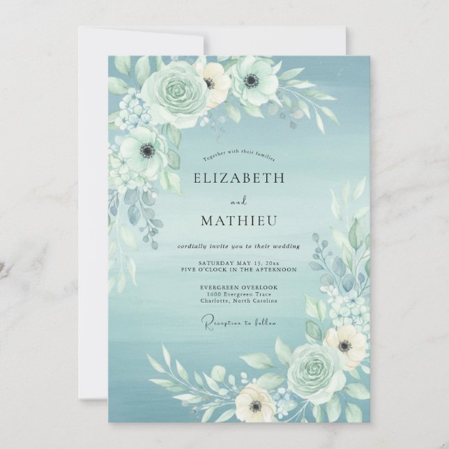 Invitación Boda de acuarela serena azul pálido (Anverso)