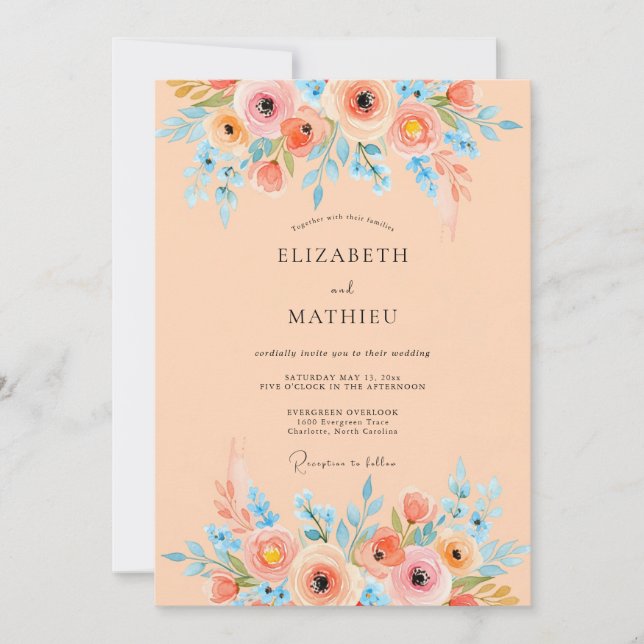 Invitación Boda de Acuarela Serena de Albaricoque (Anverso)