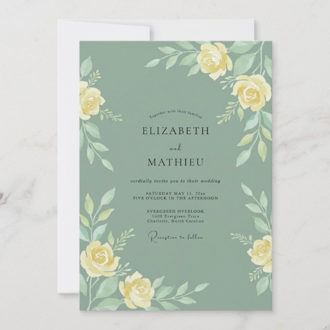 Invitación Boda de Acuarela Serena en Verde Salvia (Anverso)