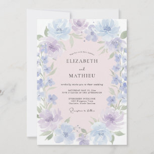 Invitación Boda de acuarela soñadora azul lavanda
