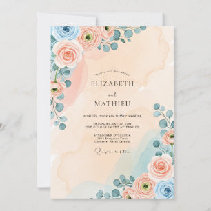 Invitación Boda de Acuarela Soñadora de Melocotón