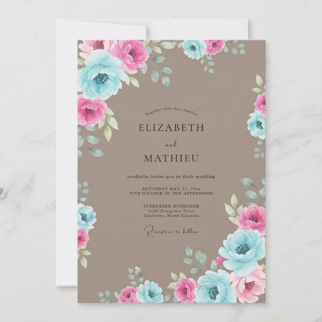 Invitación Boda de acuarela suave beige (Anverso)