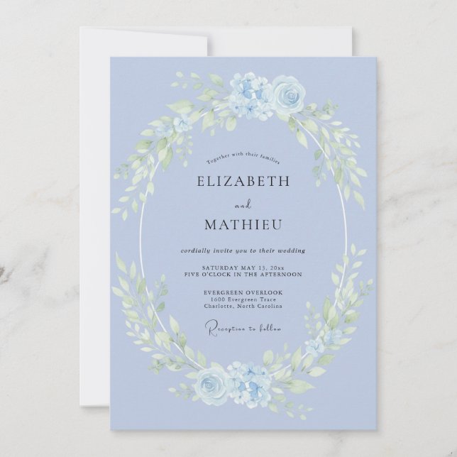 Invitación Boda de Acuarela Sublime Azul Mylta (Anverso)