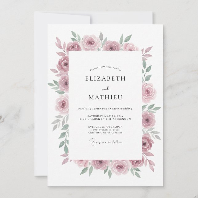 Invitación Boda de acuarela sutil malva (Anverso)