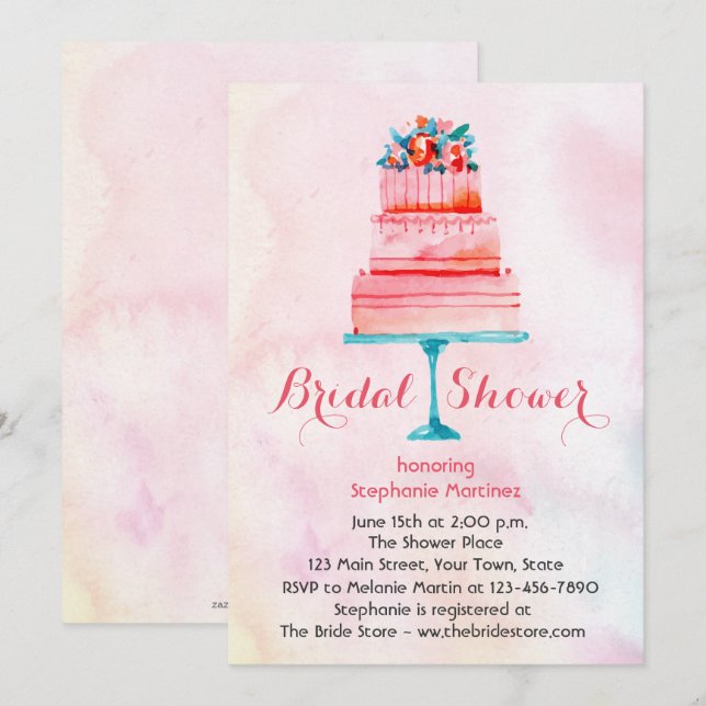 Invitación Boda de acuarela Take Bridal Shower (Anverso / Reverso)
