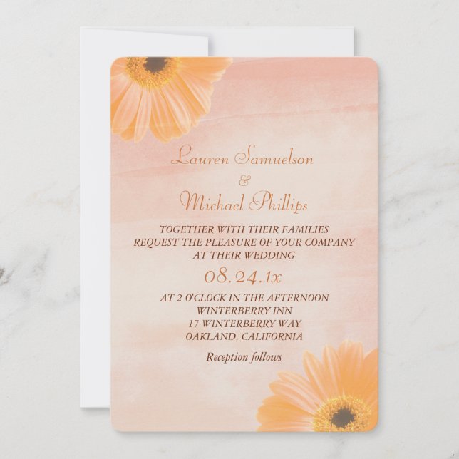 Invitación Boda de acuarela Tangerine Floral (Anverso)