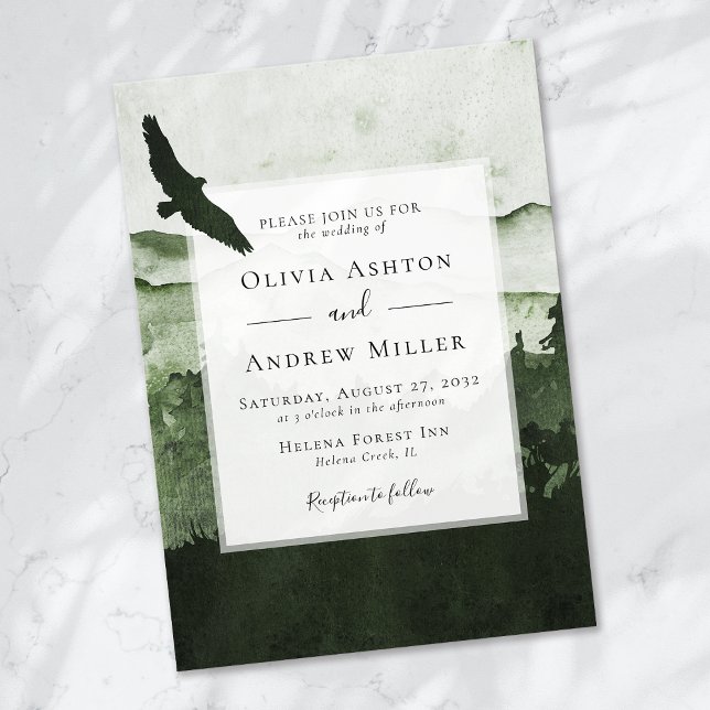 Invitación Boda de acuarela temática rusa del bosque de pinos (Subido por el creador)