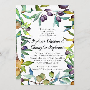 Invitación Boda de acuarela toscana de aceitunas saladas