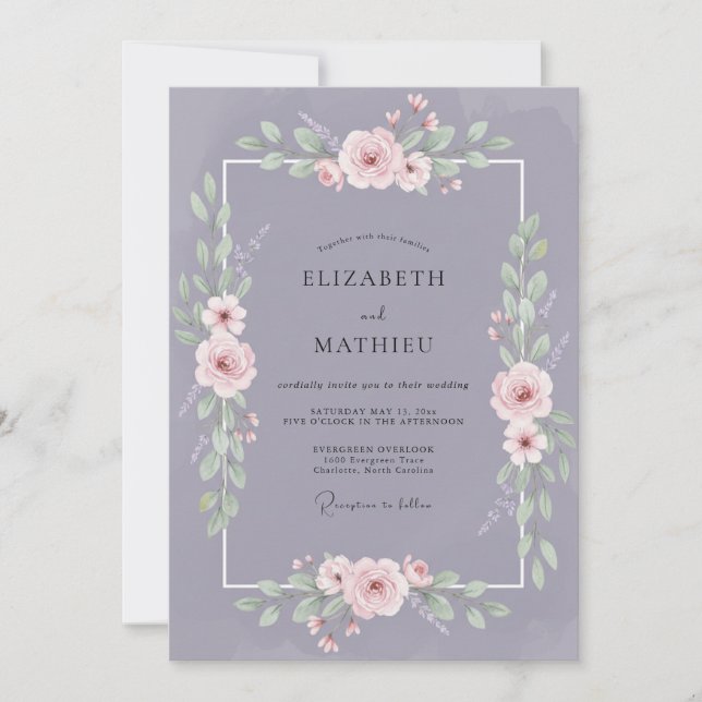 Invitación Boda de acuarela tranquila de lavanda atenuada (Anverso)