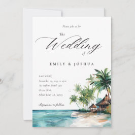 Invitación Boda de acuarela tropical de playa