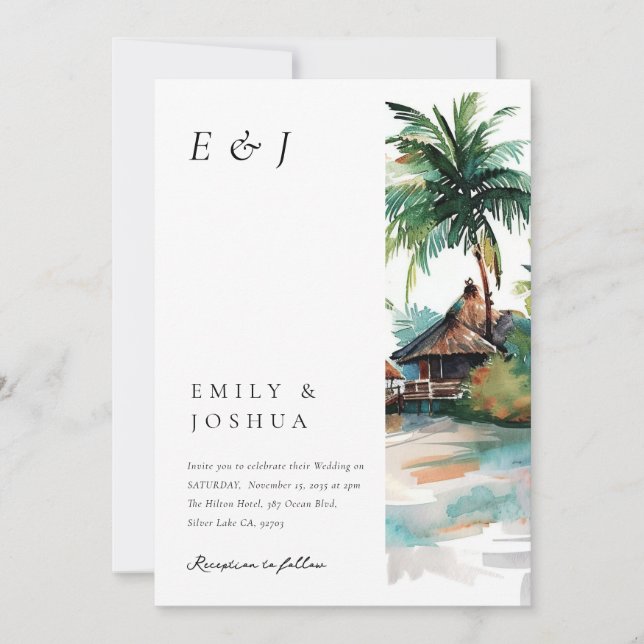 Invitación Boda de acuarela tropical de playa (Anverso)