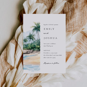 Invitación Boda de acuarela tropical de playa