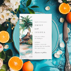 Invitación Boda de acuarela tropical de playa