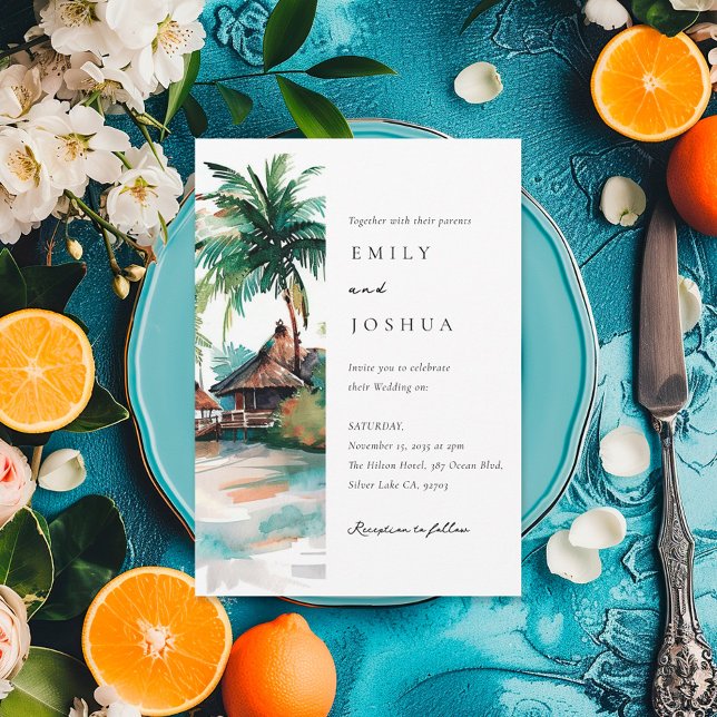 Invitación Boda de acuarela tropical de playa (Subido por el creador)