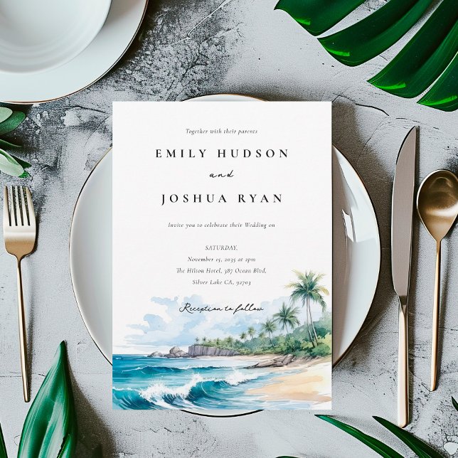 Invitación Boda de acuarela tropical de playa (Subido por el creador)