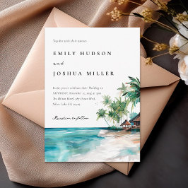 Invitación Boda de acuarela tropical de playa