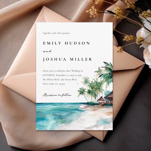 Invitación Boda de acuarela tropical de playa (Subido por el creador)