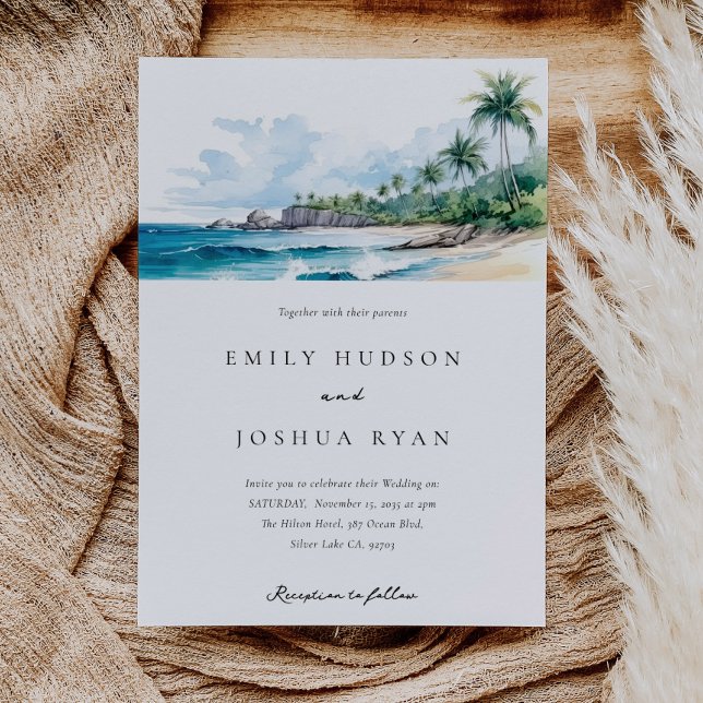 Invitación Boda de acuarela tropical de playa (Subido por el creador)