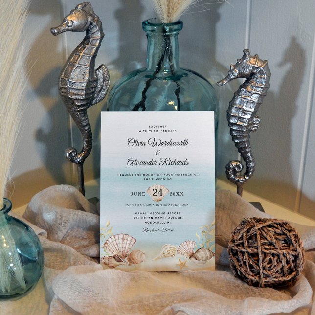 Invitación Boda de acuarela tropical del océano costero (Subido por el creador)