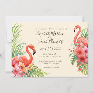 Invitación Boda de acuarela tropical Flamingos e Hibiscus